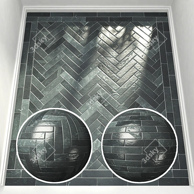 Slate Tile Patterns: Herringbone & Running Bond 3D model image 1