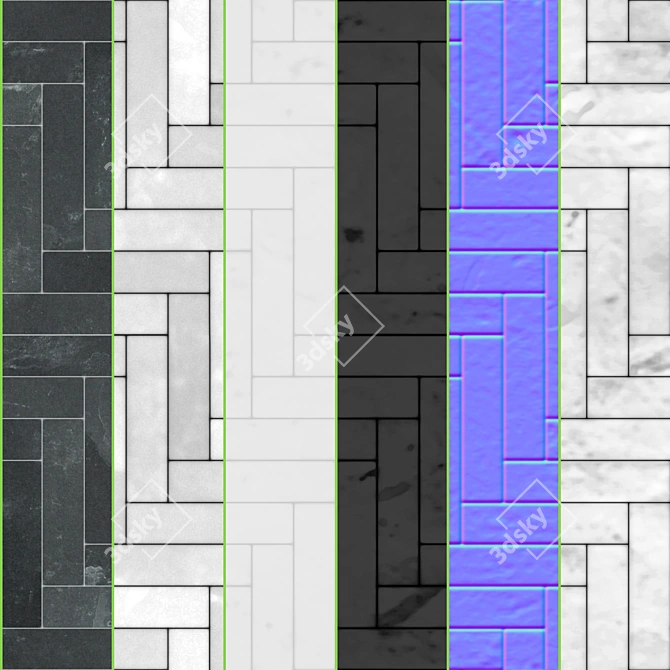 Slate Tile Patterns: Herringbone & Running Bond 3D model image 4