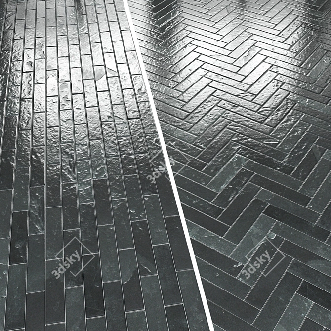 Slate Tile Patterns: Herringbone & Running Bond 3D model image 8