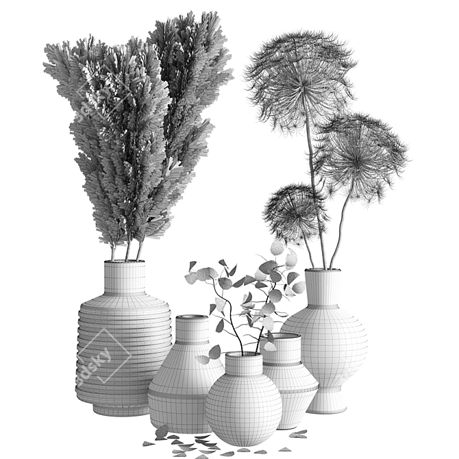Concrete Pampas Bouquet Vase 3D model image 6