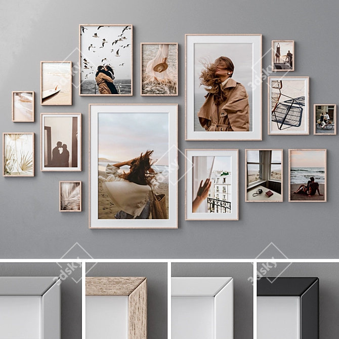 Versatile Set of 15 Photo Frames 3D model image 1