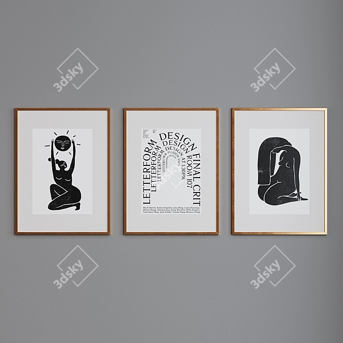 Modern Abstract 3-Piece Picture Frame Set 3D model image 8