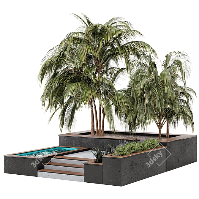 Backyard Oasis: Bush, Tree & Pool Set 3D model image 1