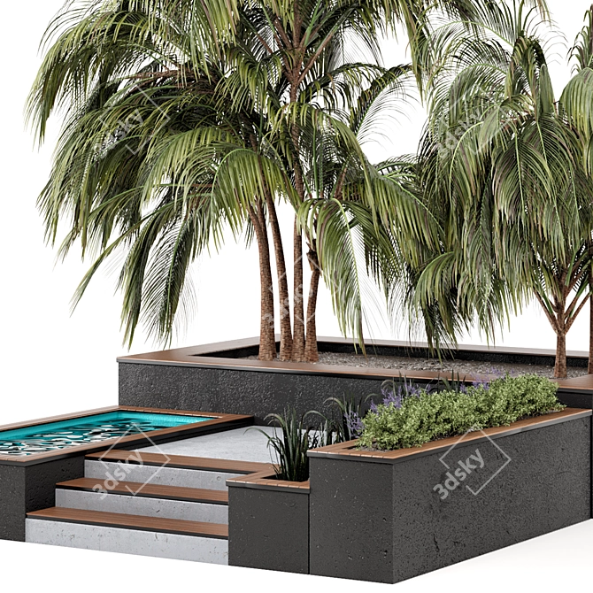 Backyard Oasis: Bush, Tree & Pool Set 3D model image 3