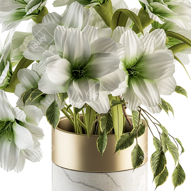 Elegant White Flower Bouquet 3D model image 2