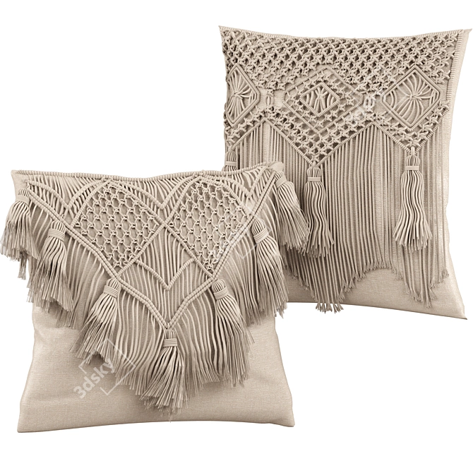 Boho Macrame Cushion 3D model image 4