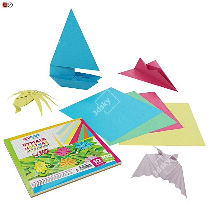 Colorful Origami Set: 4 Paper Figures 3D model image 1