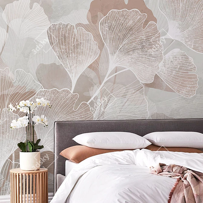 Ginkgo Leaves Eco Wallpaper: Customizable, Waterproof & Easy to Paste 3D model image 2