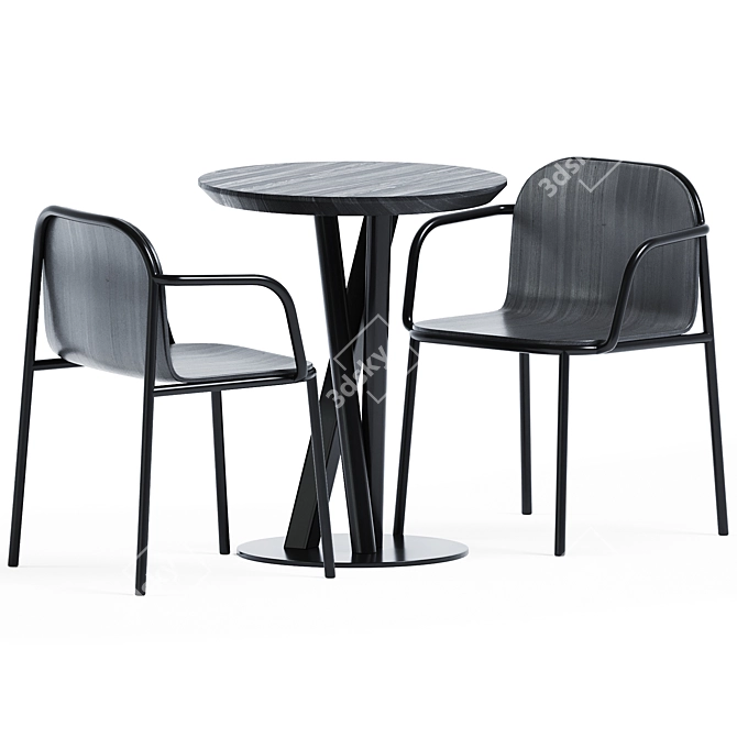 Elegant Niels Table & Armrest Chair 3D model image 1