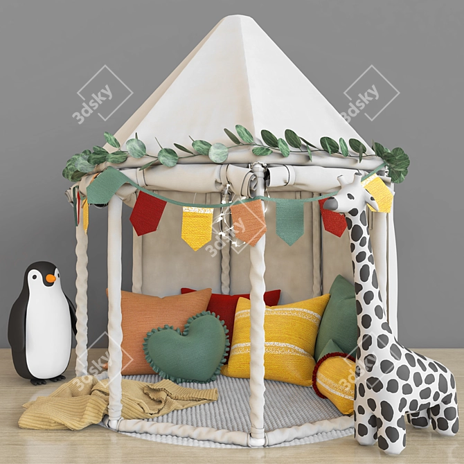Fantasy Children Bed with Pillows 3D model image 1