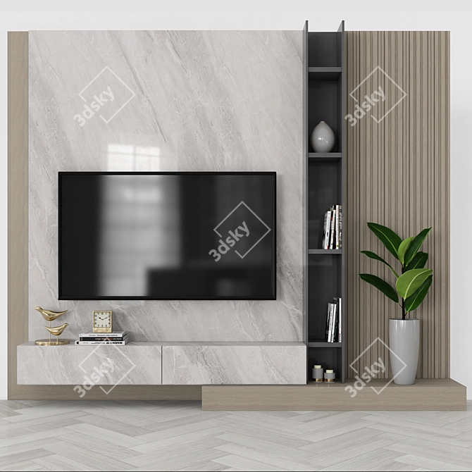 Modern TV Wall Set: Stylish 65" Entertainment Hub 3D model image 1