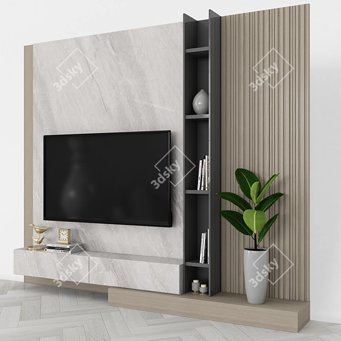 Modern TV Wall Set: Stylish 65" Entertainment Hub 3D model image 2