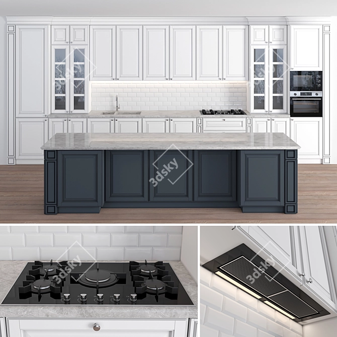 Classic Modular Kitchen 3D model image 1