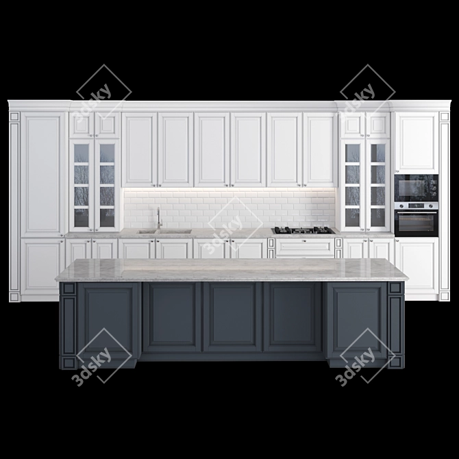 Classic Modular Kitchen 3D model image 6