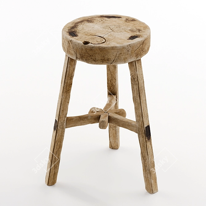 Vintage Wooden Stool: Timeless Elegance for Any Space 3D model image 1