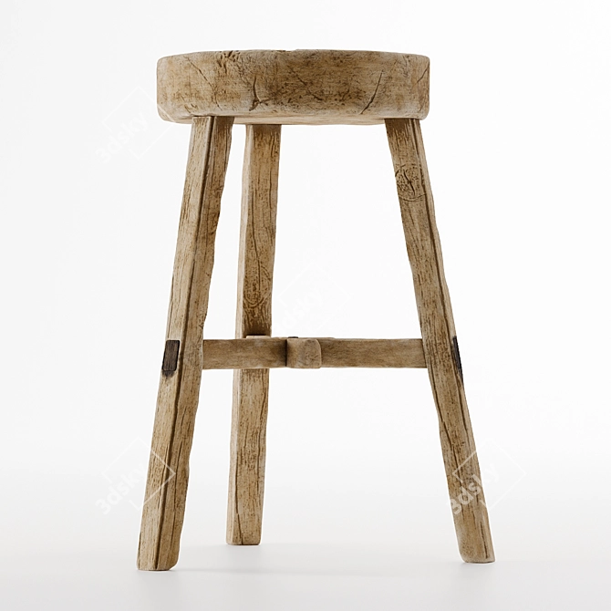 Vintage Wooden Stool: Timeless Elegance for Any Space 3D model image 2