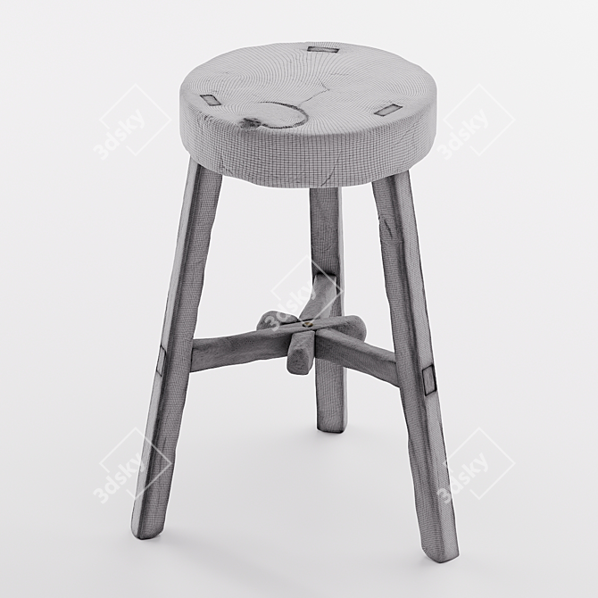 Vintage Wooden Stool: Timeless Elegance for Any Space 3D model image 4