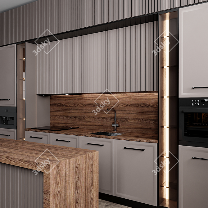 Sleek Modern Kitchen Set 3D model image 4