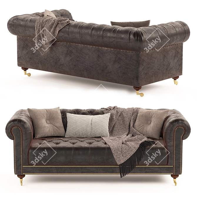 Classic Brown Leather Chesterfield 3D model image 2