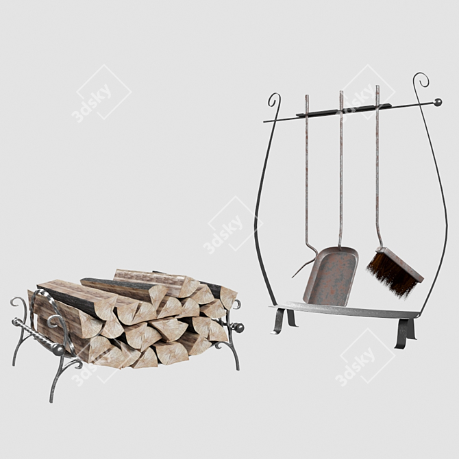 Fireside Essentials: Fireplace Tools 3D model image 1