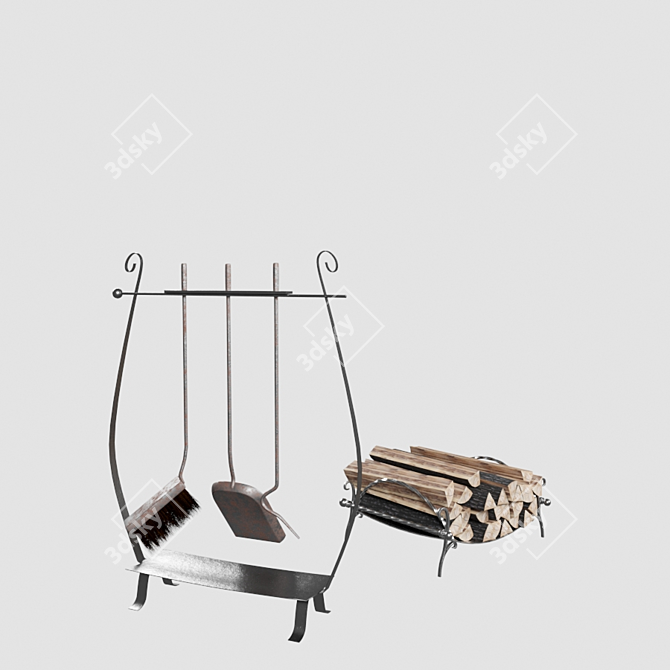 Fireside Essentials: Fireplace Tools 3D model image 3
