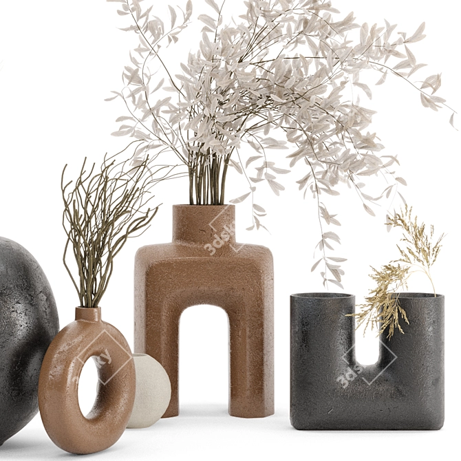 Natural Beauty: Dried Pampas with Concrete Vase 3D model image 5