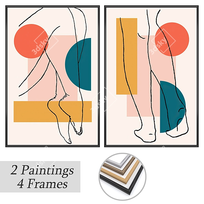 Wall Paintings Set: No. 3492 with Various Frame Options 3D model image 1