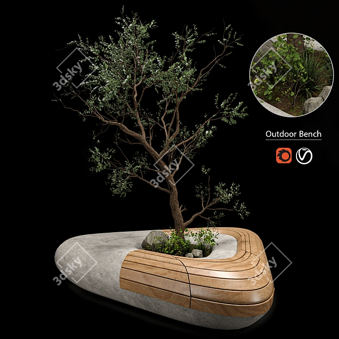 Natural Wood Outdoor Bench 3D model image 1