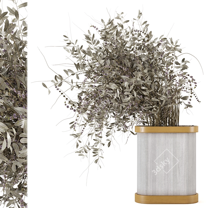 Natural Wooden Pot with Indoor Dried Plants 3D model image 1