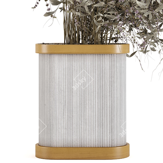 Natural Wooden Pot with Indoor Dried Plants 3D model image 3