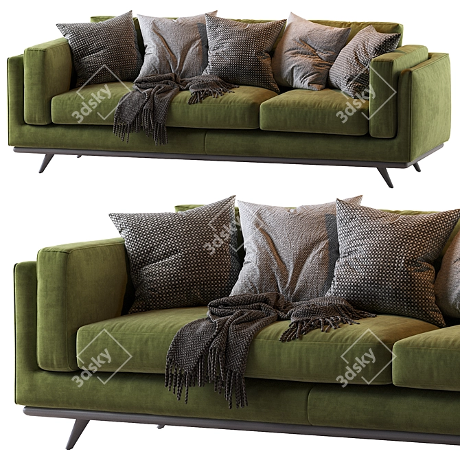 Zander Velvet Sofa: Modern & Stylish Seating 3D model image 1