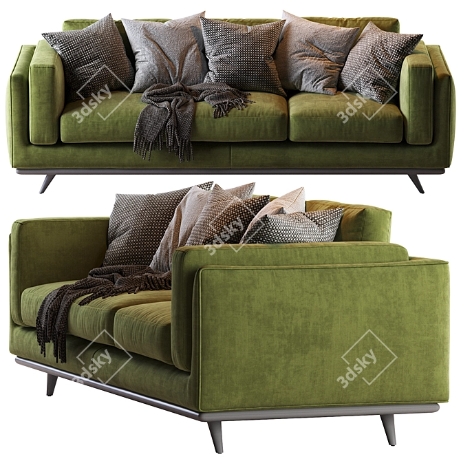 Zander Velvet Sofa: Modern & Stylish Seating 3D model image 2