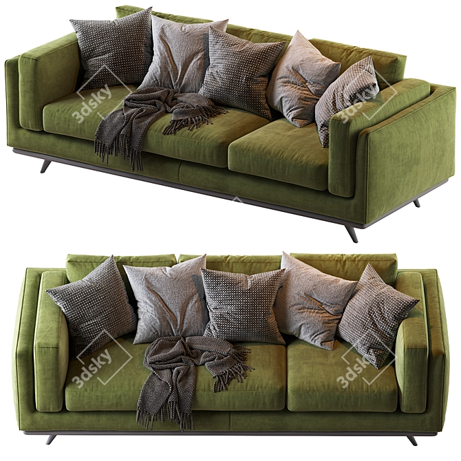 Zander Velvet Sofa: Modern & Stylish Seating 3D model image 3