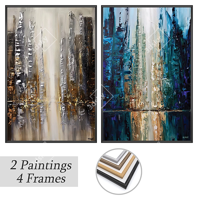 Gallery Wall Art Set - 2 Paintings, 4 Frame Options 3D model image 1