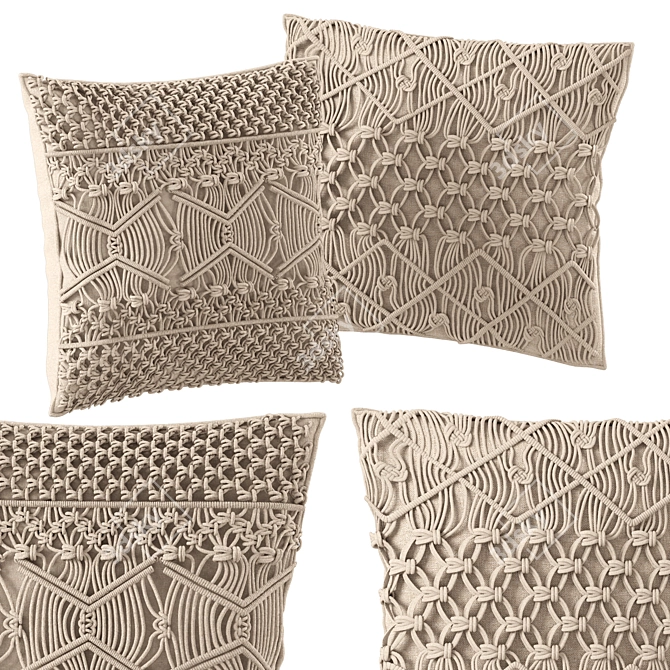 Boho Chic Macrame Cushion Set 3D model image 1