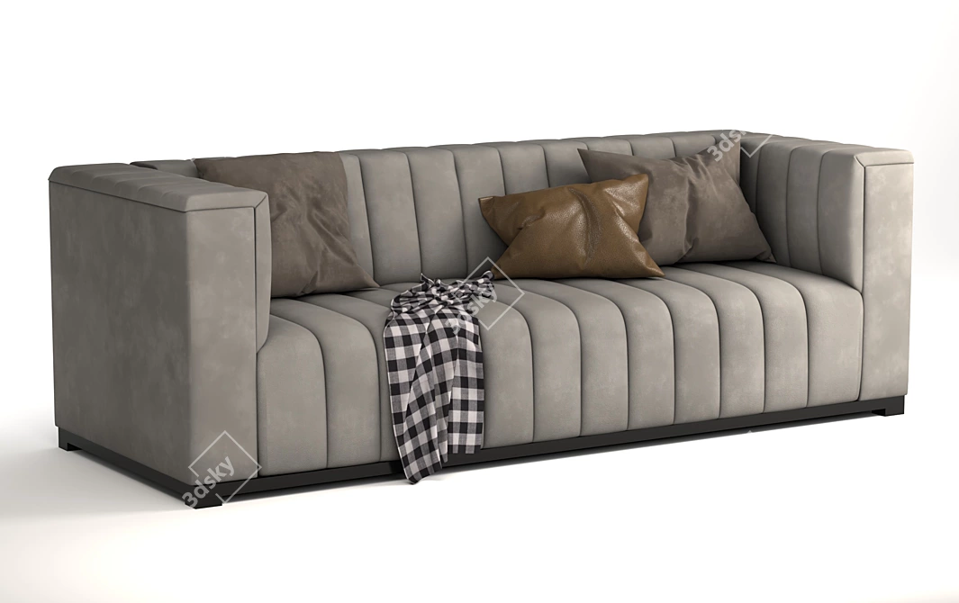 Elegant Velvet Tufted Sofa 3D model image 1