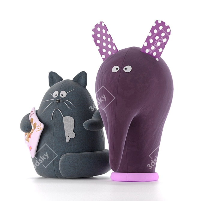 Playful Cat and Elephant Toys 3D model image 2