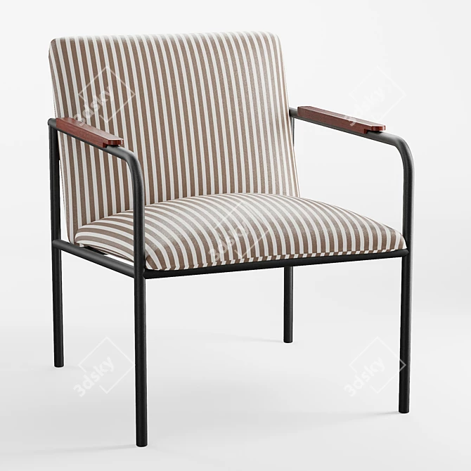 Sleek Striped Upholstered Arm Chair 3D model image 1