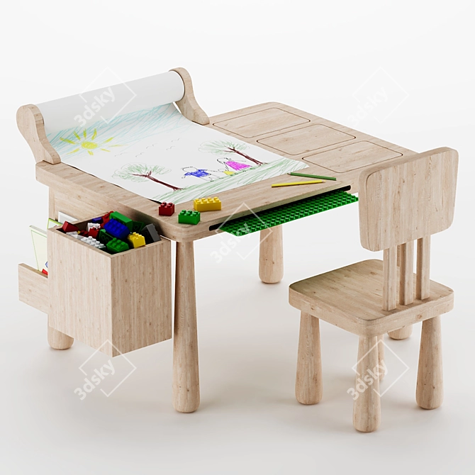 Wooden Kids Activity Table 3D model image 1