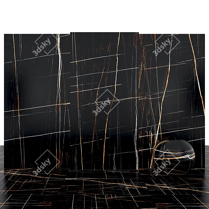 Sahara Noir Marble Tiles: Glossy Texture, Multiple Sizes 3D model image 1