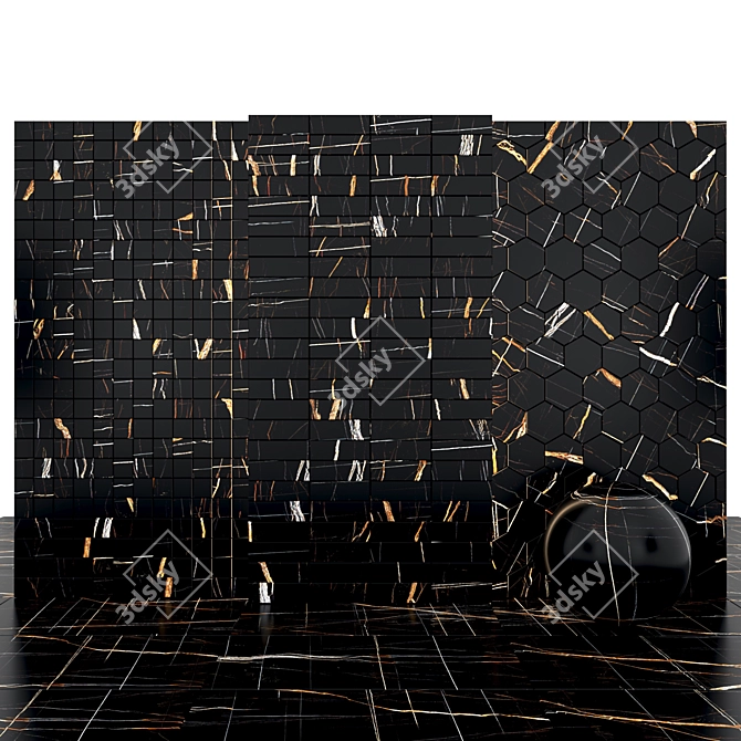 Sahara Noir Marble Tiles: Glossy Texture, Multiple Sizes 3D model image 2