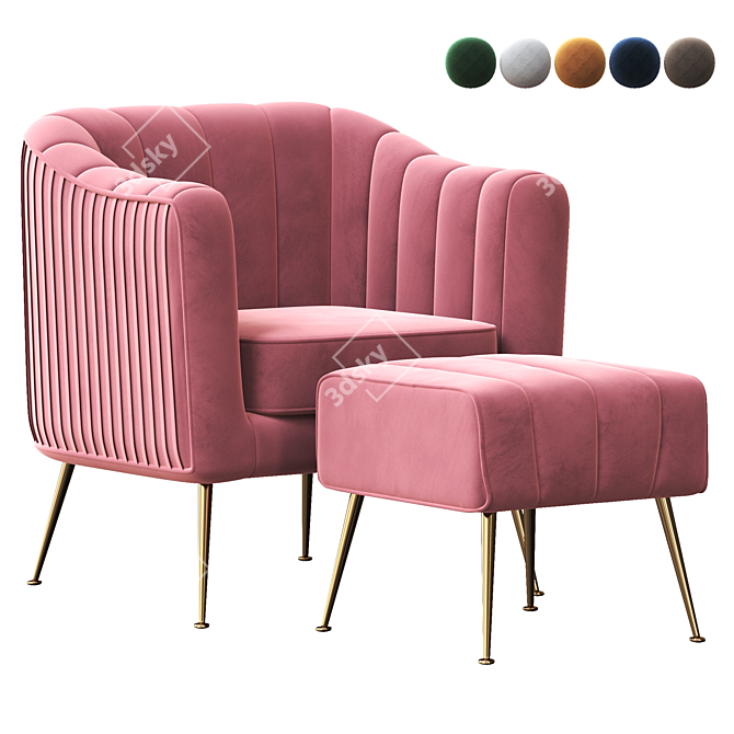 Luxury Velvet Accent Chair & Ottoman 3D model image 1