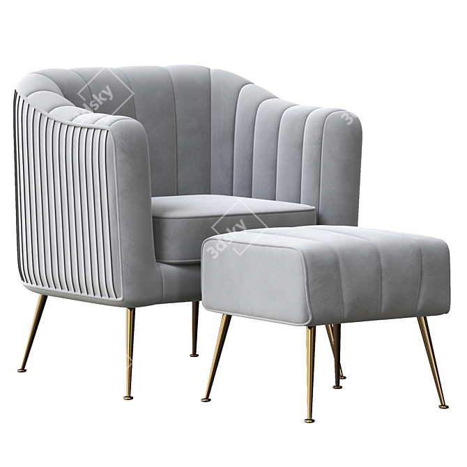 Luxury Velvet Accent Chair & Ottoman 3D model image 3