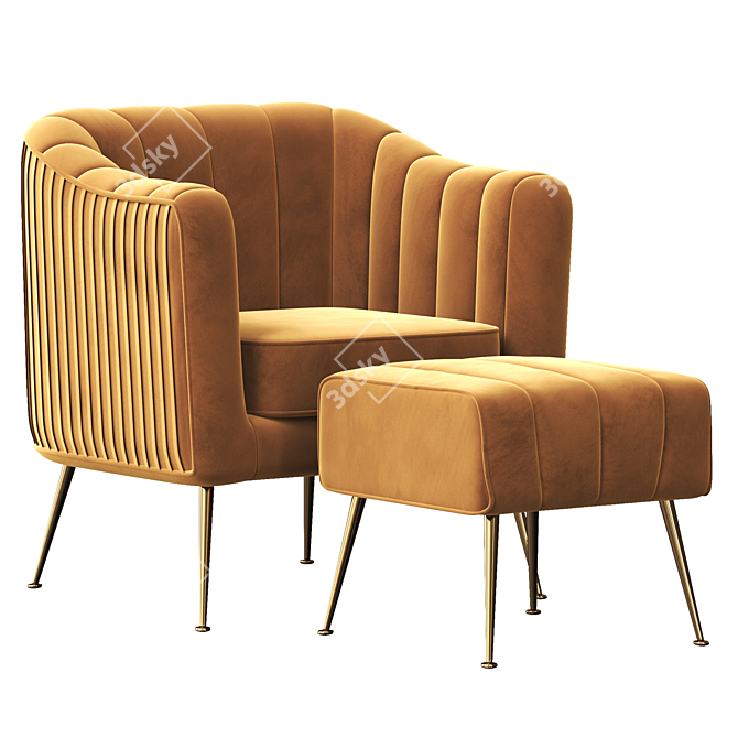 Luxury Velvet Accent Chair & Ottoman 3D model image 4