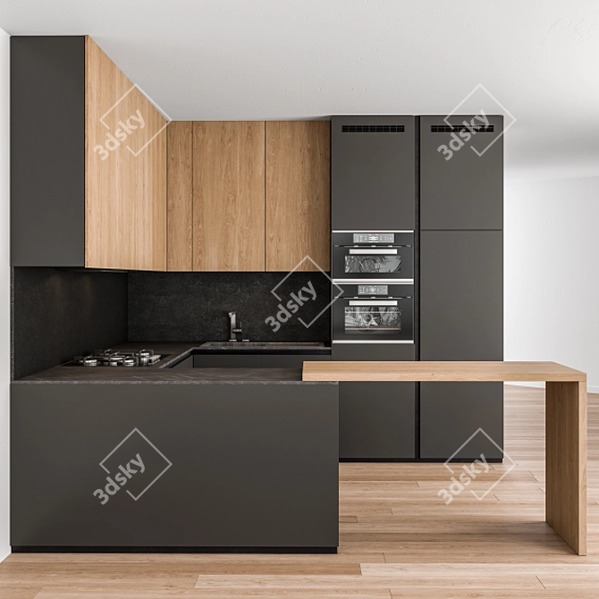 Modern Wood Black Kitchen - 47 3D model image 1