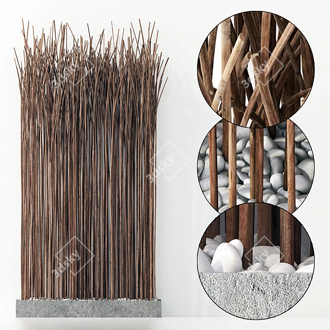 Natural Wood Branch Screen 3D model image 1