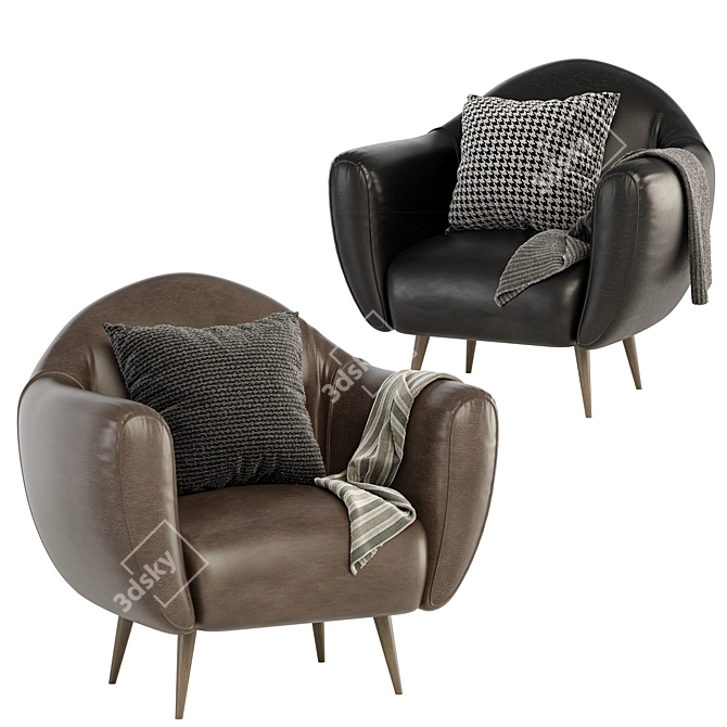 Elegant Leather Lounge Chair 3D model image 3