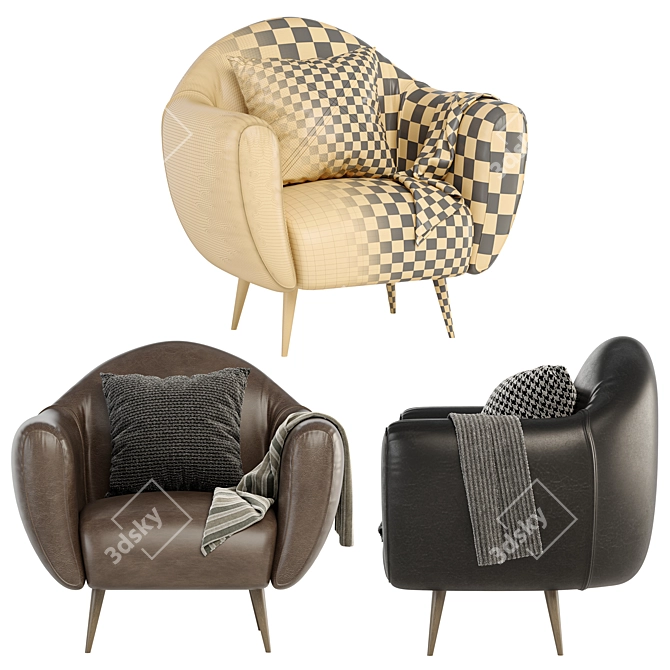 Elegant Leather Lounge Chair 3D model image 4