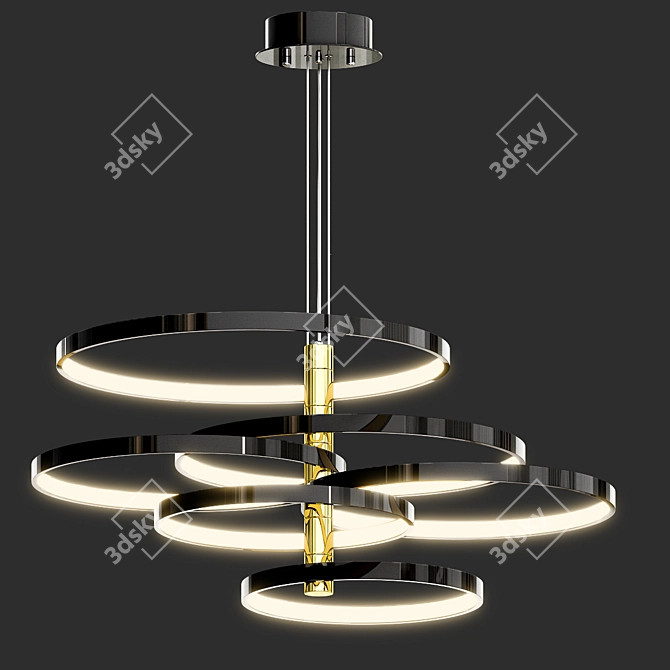 Black and Gold LED Pendant - Hoopla 3D model image 2