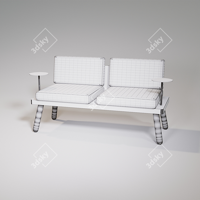 2-Seater Sofa with Side Tables 3D model image 3